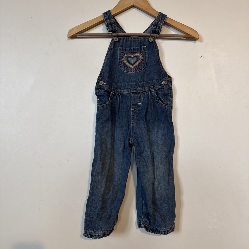Vtg. Hearts OSH KOSH B'gosh 24 Month Jean Overalls Embroidered Rainbow   Girls
